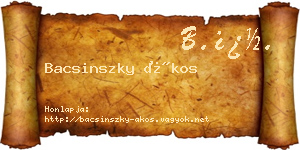 Bacsinszky Ákos névjegykártya